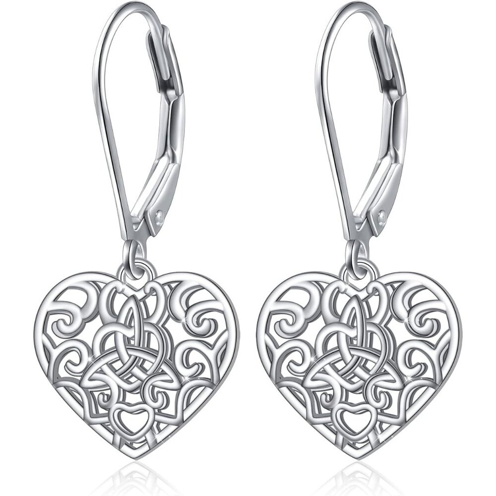 🆕Women's Heart Celtic Knot 2 Sterling Silver Heart Dangle Drop Stud Earrings